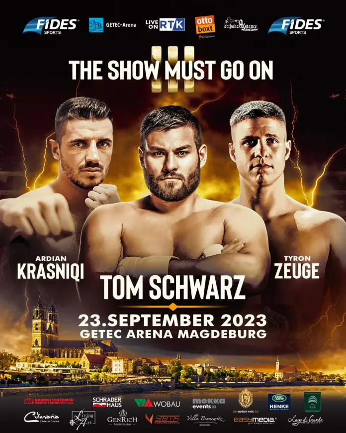 Plakat Boxevent Fides Sports in Magdeburg mit drei Boxern