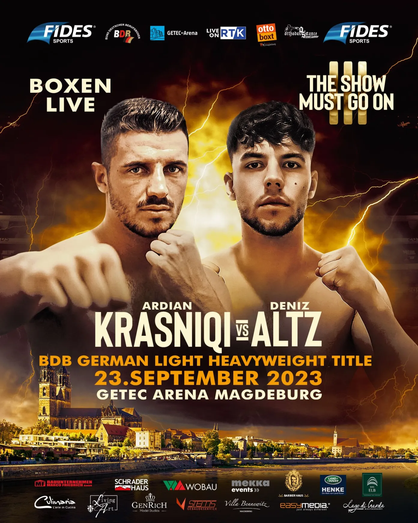 Plakat Boxevent Fides Sports in Magdeburg mit zwei Boxern