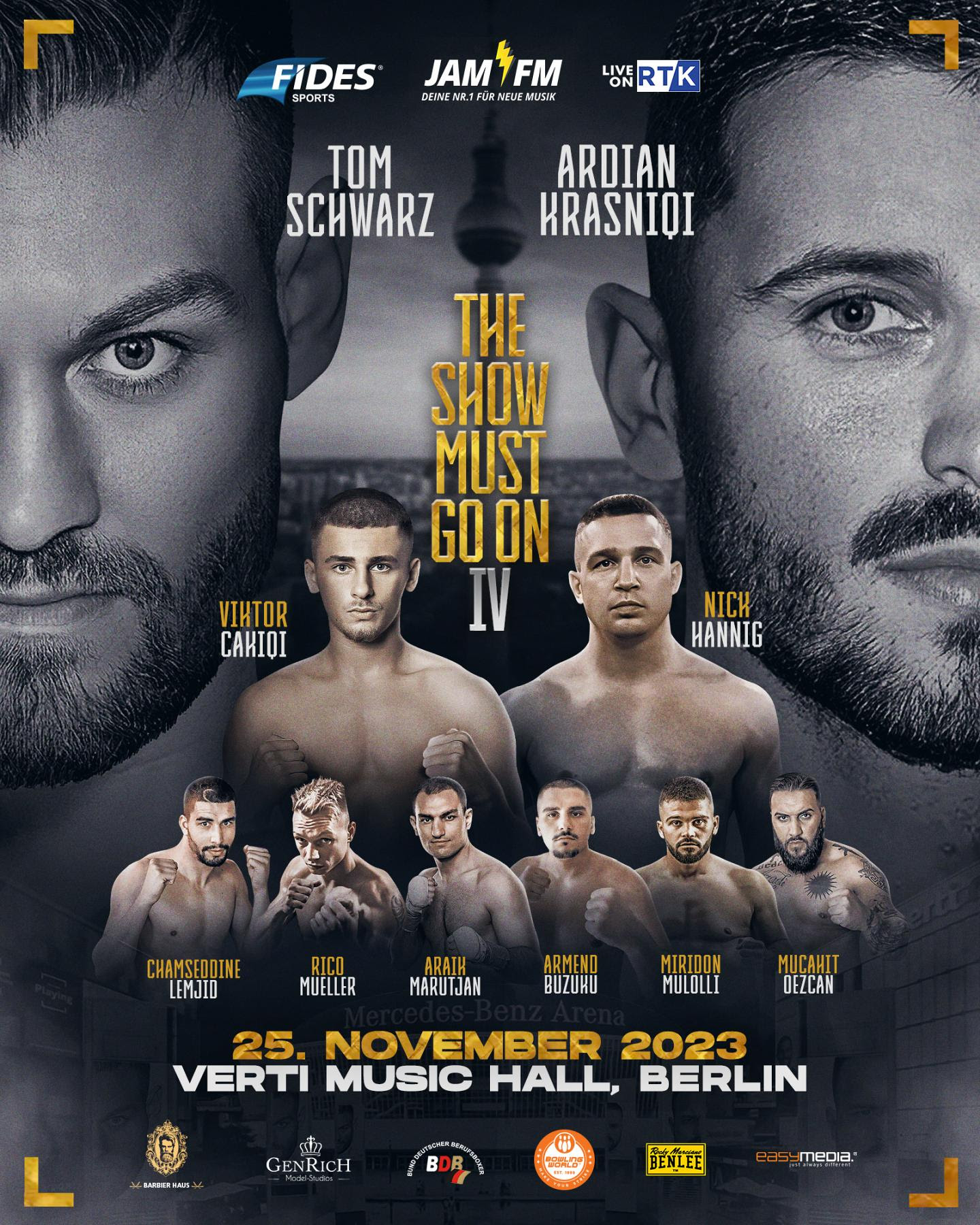 Plakat Boxevent "The Show must go on IV" mit mehreren Boxern